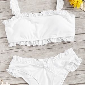 White Ruffle Trim Bikini